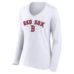 Boston Red Sox Women's Team Lockup Long Sleeve V-Neck T-Shirt - White T-shirts