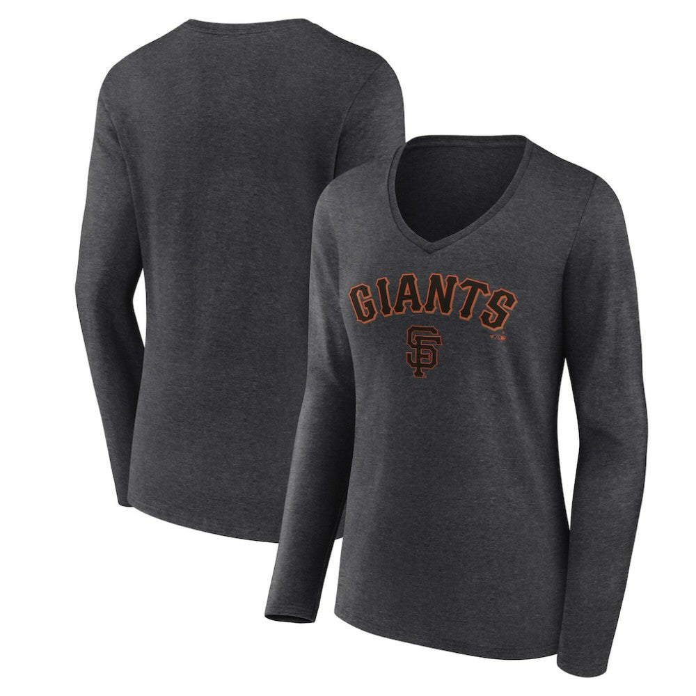 San Francisco Giants Women's Team Lockup Long Sleeve V-Neck T-Shirt - Charcoal T-shirts