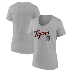 Detroit Tigers Women's Team Lockup V-Neck T-Shirt - Gray T-shirts