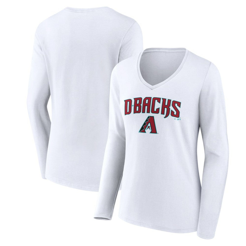 Arizona Diamondbacks Women's Team Lockup Long Sleeve V-Neck T-Shirt - White T-shirts