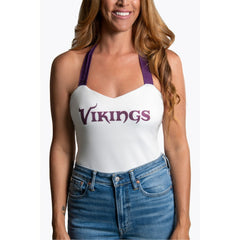 Minnesota Vikings Cuce Women's Rhinestone Semi-Cropped Halter Tank - White Tanks