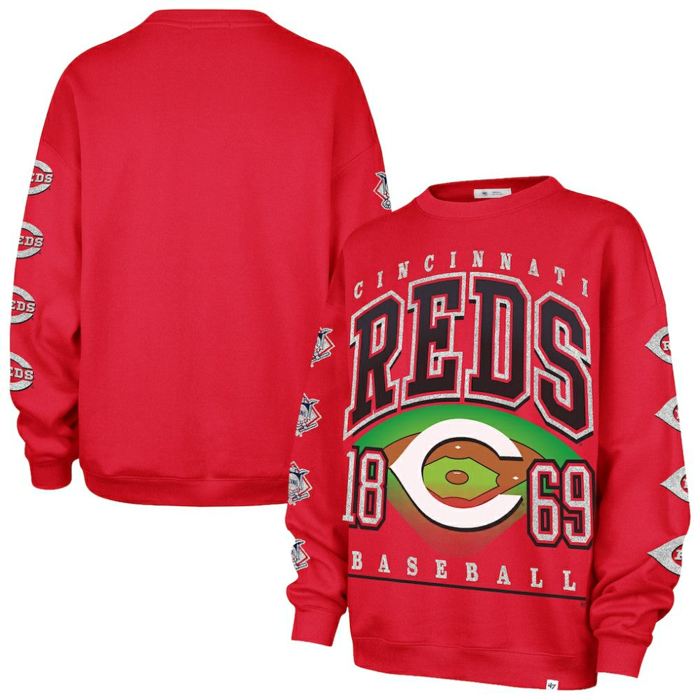 Cincinnati Reds '47 Women's Trendy Team Go Big Oversized Sweatshirt - Red Sweatshirts