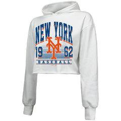 New York Mets Majestic Threads Women's Cropped Have A Field Day Tri-Blend Hoodie - White Hoodies