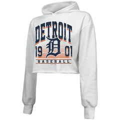 Detroit Tigers Majestic Threads Women's Cropped Have A Field Day Tri-Blend Hoodie - White Hoodies
