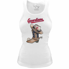 Cleveland Guardians Tiny Turnip Women's Fitted Vintage Cowboy Boot Tri-Blend Tank Top - White Tanks
