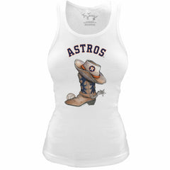 Houston Astros Tiny Turnip Women's Fitted Vintage Cowboy Boot Tri-Blend Tank Top - White Tanks