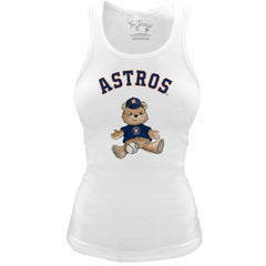 Houston Astros Tiny Turnip Women's Fitted Teddy Bear Tri-Blend Tank Top - White Tanks