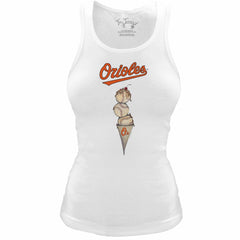 Baltimore Orioles Tiny Turnip Women's Fitted Triple Scoop Tri-Blend Tank Top - White Tanks