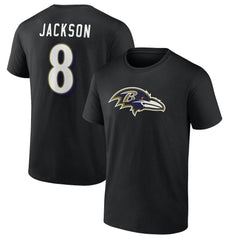 Lamar Jackson Baltimore Ravens Icon Name & Number T-Shirt - Black T-shirts