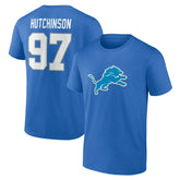 Aidan Hutchinson Detroit Lions Icon Name & Number T-Shirt - Blue T-shirts