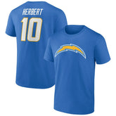 Justin Herbert Los Angeles Chargers Icon Name & Number T-Shirt - Powder Blue T-shirts