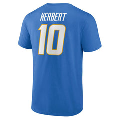 Justin Herbert Los Angeles Chargers Icon Name & Number T-Shirt - Powder Blue T-shirts