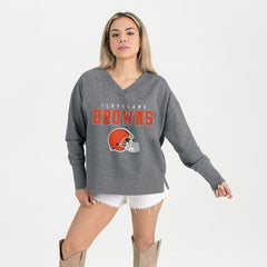 Cleveland Browns Gameday Couture Women's French Terry V-Neck Pullover Sweatshirt - Gray Pullover