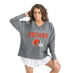 Cleveland Browns Gameday Couture Women's French Terry V-Neck Pullover Sweatshirt - Gray Pullover