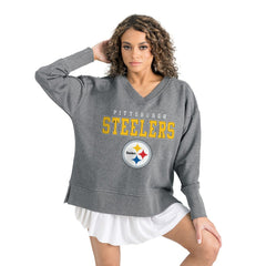 Pittsburgh Steelers Gameday Couture Women's French Terry V-Neck Pullover Sweatshirt - Gray Pullover