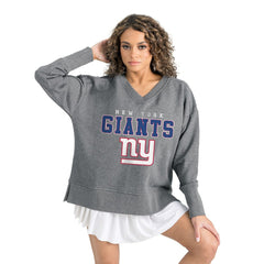 New York Giants Gameday Couture Women's French Terry V-Neck Pullover Sweatshirt - Gray Pullover