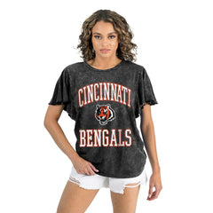 Cincinnati Bengals Gameday Couture Women's Relaxed Flutter Sleeve T-Shirt - Black T-shirts