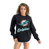 Miami Dolphins Gameday Couture Women's Oversized Long Sleeve T-Shirt - Black T-shirts