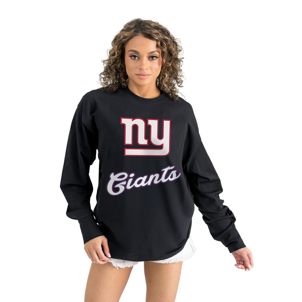 New York Giants Gameday Couture Women's Oversized Long Sleeve T-Shirt - Black T-shirts
