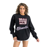 New York Giants Gameday Couture Women's Oversized Long Sleeve T-Shirt - Black T-shirts