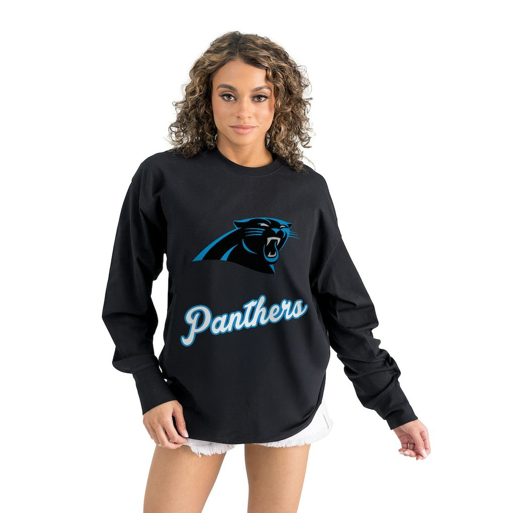 Carolina Panthers Gameday Couture Women's Oversized Long Sleeve T-Shirt - Black T-shirts
