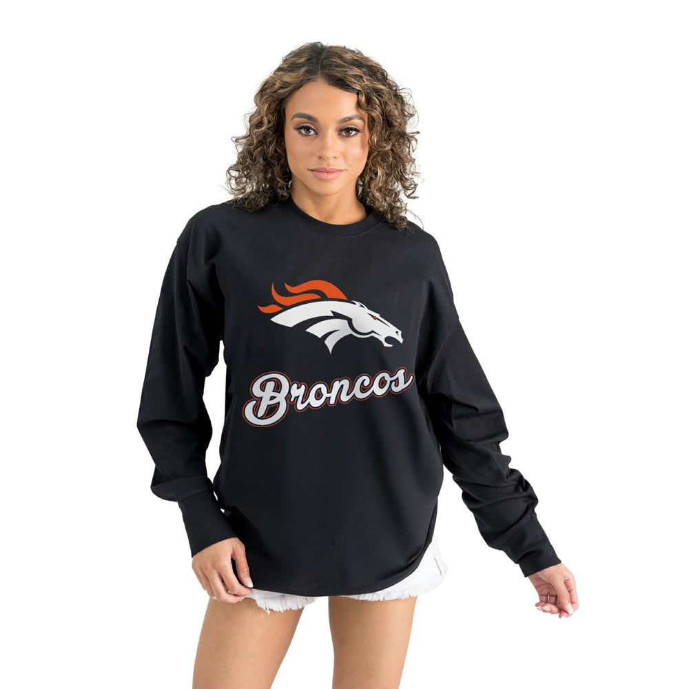 Denver Broncos Gameday Couture Women's Oversized Long Sleeve T-Shirt - Black T-shirts