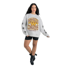 Washington Commanders Gameday Couture Women's Resilience Relaxed Rhinestone Pullover Sweatshirt - Ash Pullover