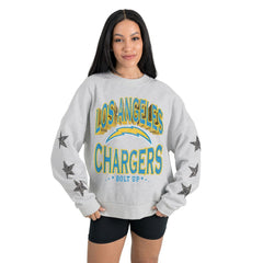 Los Angeles Chargers Gameday Couture Women's Resilience Relaxed Rhinestone Pullover Sweatshirt - Ash Pullover