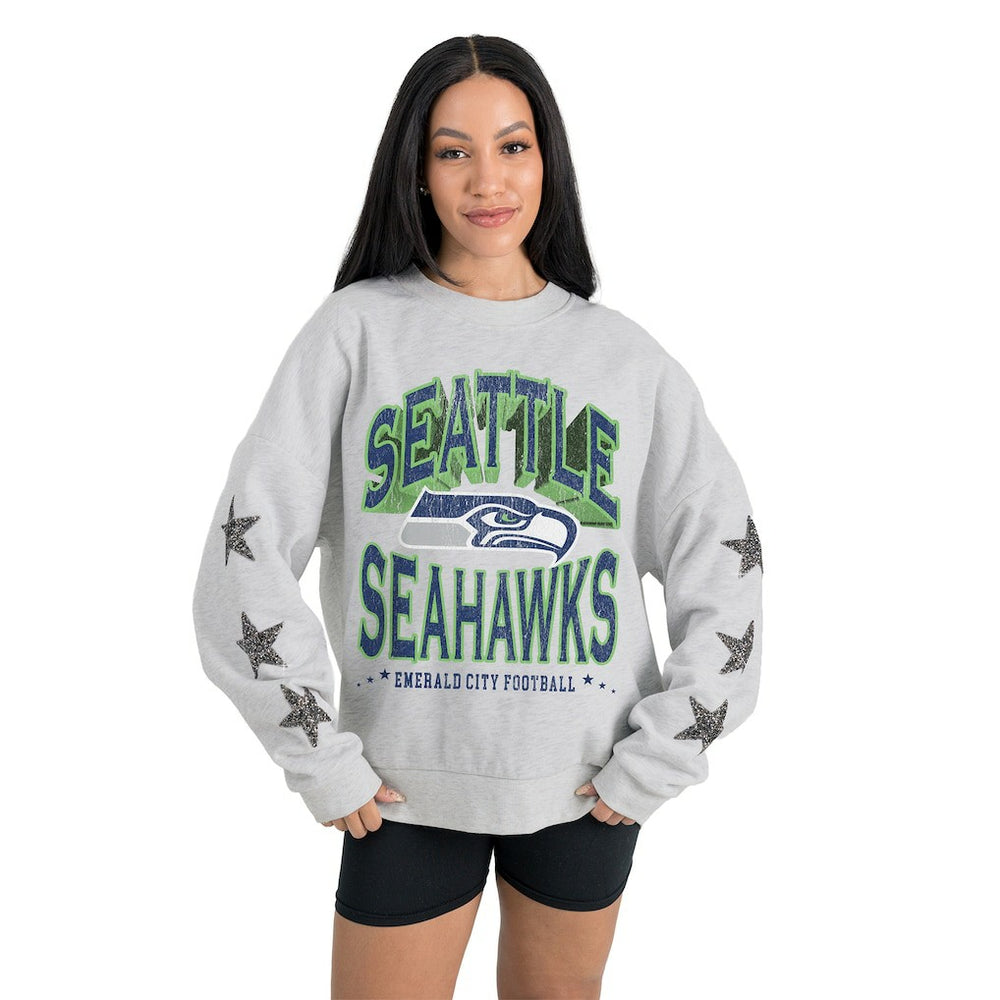 Seattle Seahawks Gameday Couture Women's Resilience Relaxed Rhinestone Pullover Sweatshirt - Ash Pullover