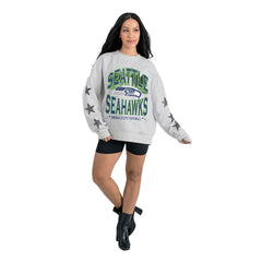 Seattle Seahawks Gameday Couture Women's Resilience Relaxed Rhinestone Pullover Sweatshirt - Ash Pullover