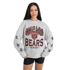 Chicago Bears Gameday Couture Women's Resilience Relaxed Rhinestone Pullover Sweatshirt - Ash Pullover