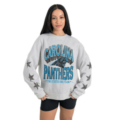 Carolina Panthers Gameday Couture Women's Resilience Relaxed Rhinestone Pullover Sweatshirt - Ash Pullover