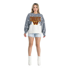 Washington Commanders Gameday Couture Women's Oversized Faded Wash Tri-Blend Pullover Sweatshirt - Gray Pullover