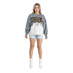 Pittsburgh Steelers Gameday Couture Women's Oversized Faded Wash Tri-Blend Pullover Sweatshirt - Gray Pullover