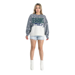 Seattle Seahawks Gameday Couture Women's Oversized Faded Wash Tri-Blend Pullover Sweatshirt - Gray Pullover