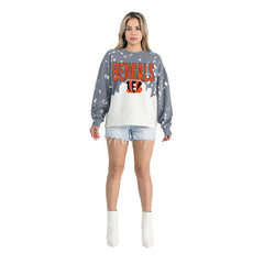 Cincinnati Bengals Gameday Couture Women's Oversized Faded Wash Tri-Blend Pullover Sweatshirt - Gray Pullover