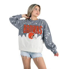 Cleveland Browns Gameday Couture Women's Oversized Faded Wash Tri-Blend Pullover Sweatshirt - Gray Pullover