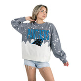 Carolina Panthers Gameday Couture Women's Oversized Faded Wash Tri-Blend Pullover Sweatshirt - Gray Pullover
