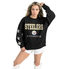 Pittsburgh Steelers Gameday Couture Women's Velocity Relaxed Rhinestone Pullover Sweatshirt - Black Pullover