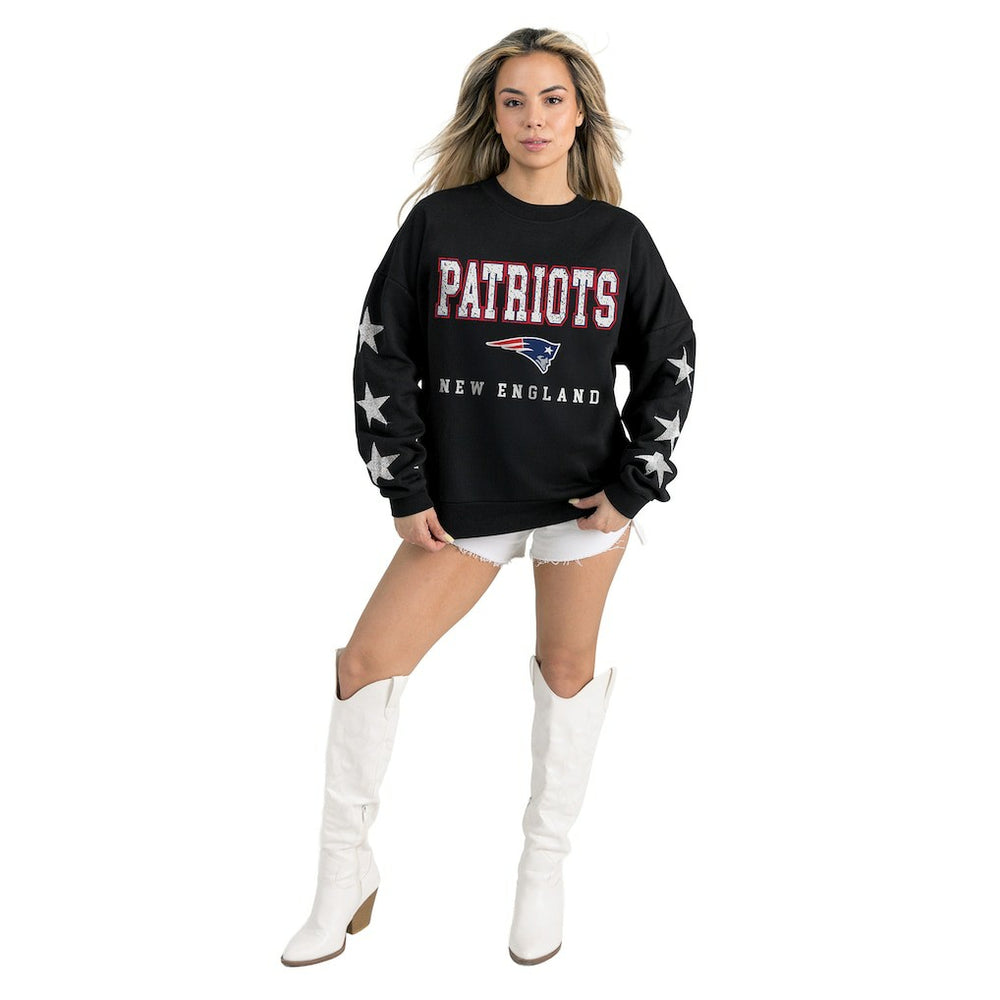 New England Patriots Gameday Couture Women's Velocity Relaxed Rhinestone Pullover Sweatshirt - Black Pullover