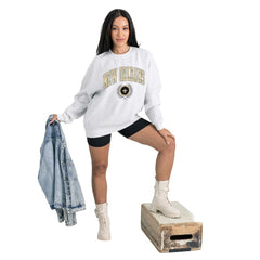 New Orleans Saints Gameday Couture Women's Traditional Logo Oversized Premium Fleece Pullover Sweatshirt - Ash Pullover