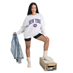 New York Giants Gameday Couture Women's Traditional Logo Oversized Premium Fleece Pullover Sweatshirt - Ash Pullover