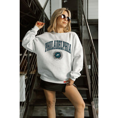 Philadelphia Eagles Gameday Couture Women's Traditional Logo Oversized Premium Fleece Pullover Sweatshirt - Ash Pullover