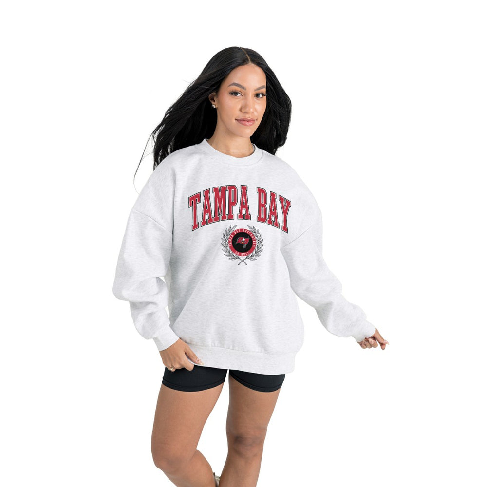 Tampa Bay Buccaneers Gameday Couture Women's Traditional Logo Oversized Premium Fleece Pullover Sweatshirt - Ash Pullover