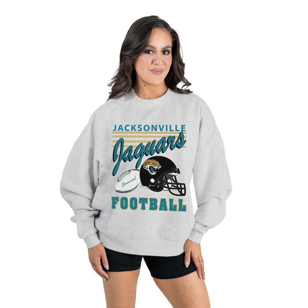 Jacksonville Jaguars Gameday Couture Women's Home Turf Oversized Premium Fleece Pullover Sweatshirt - Ash Pullover