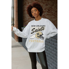 New Orleans Saints Gameday Couture Women's Home Turf Oversized Premium Fleece Pullover Sweatshirt - Ash Pullover