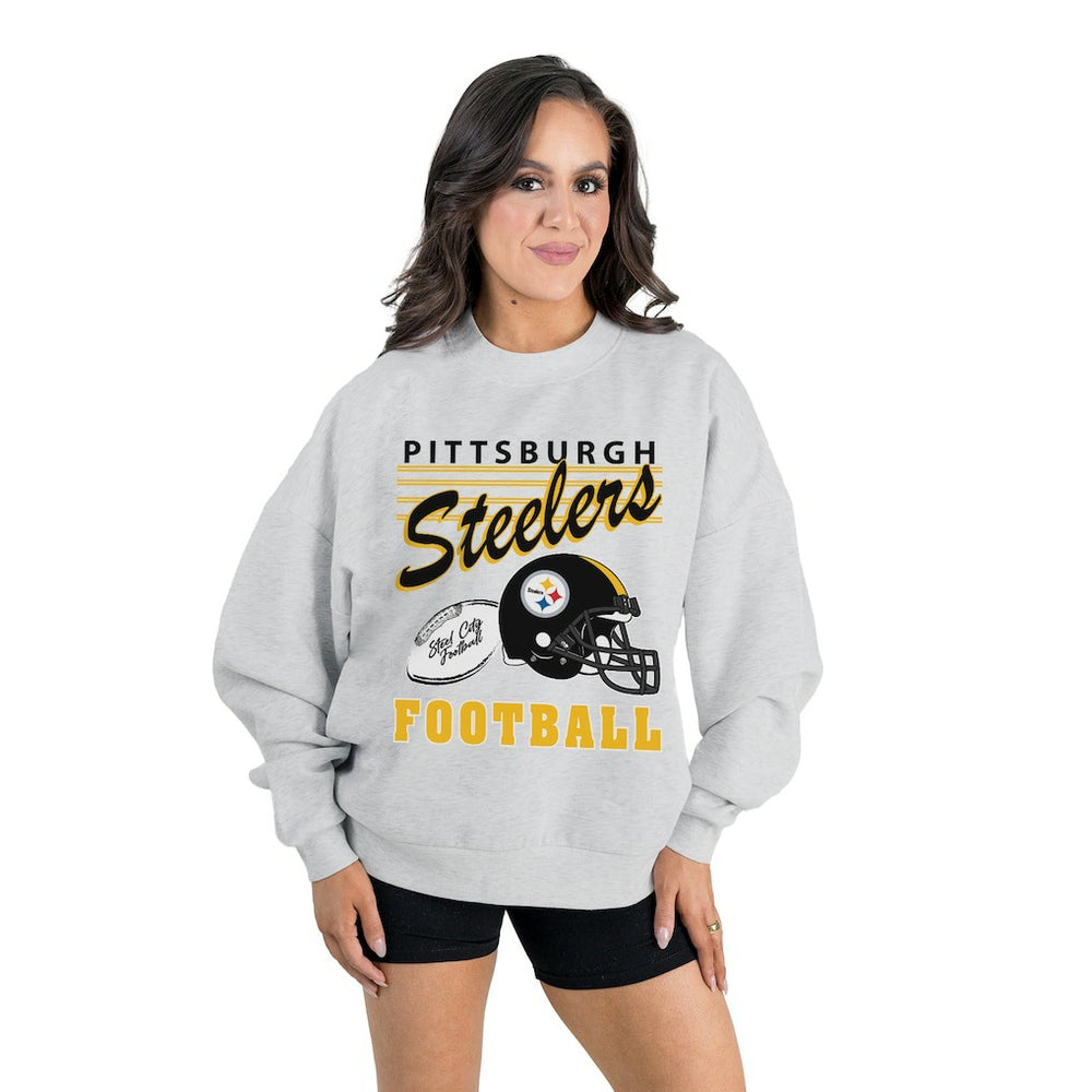 Pittsburgh Steelers Gameday Couture Women's Home Turf Oversized Premium Fleece Pullover Sweatshirt - Ash Pullover