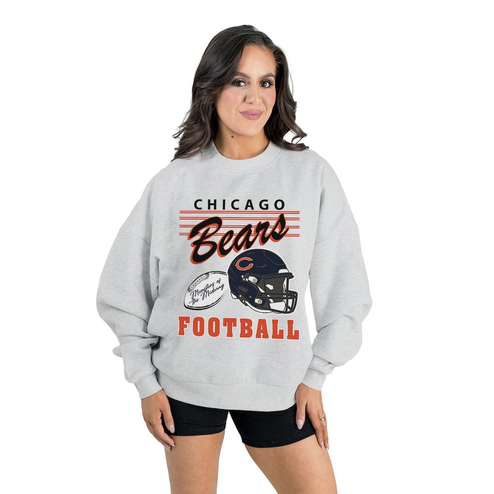 Chicago Bears Gameday Couture Women's Home Turf Oversized Premium Fleece Pullover Sweatshirt - Ash Pullover