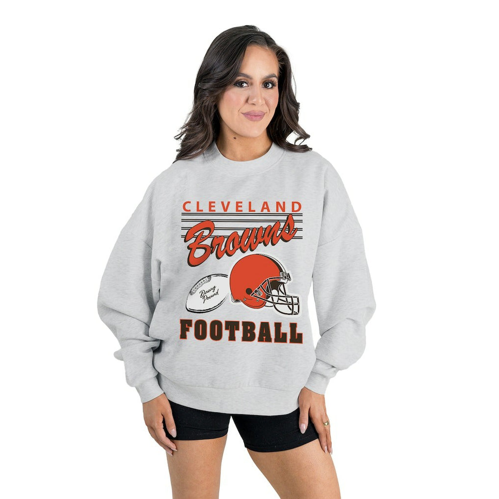 Cleveland Browns Gameday Couture Women's Home Turf Oversized Premium Fleece Pullover Sweatshirt - Ash Pullover