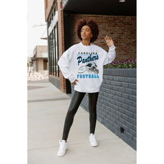 Carolina Panthers Gameday Couture Women's Home Turf Oversized Premium Fleece Pullover Sweatshirt - Ash Pullover